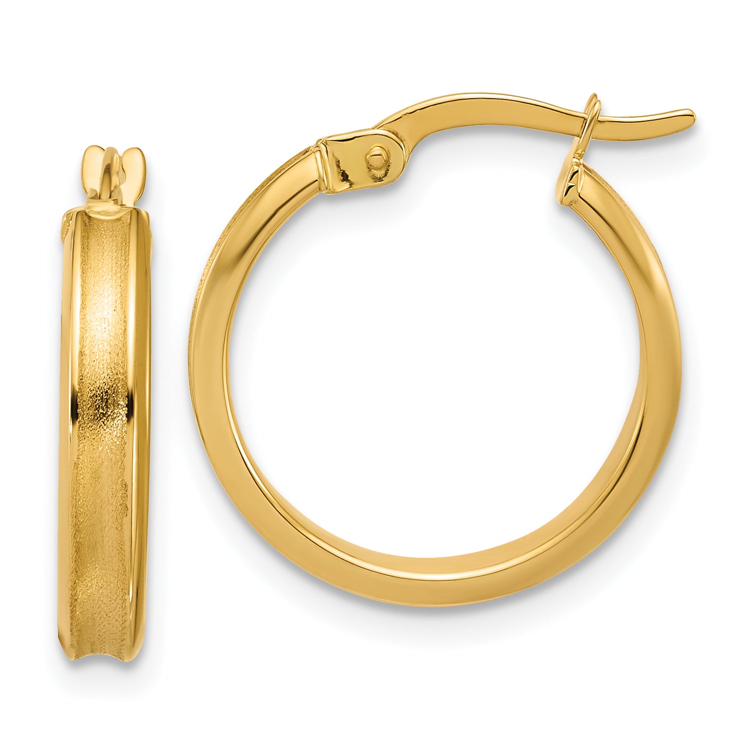 14K Polished and Satin Round Hoop Earrings Main image