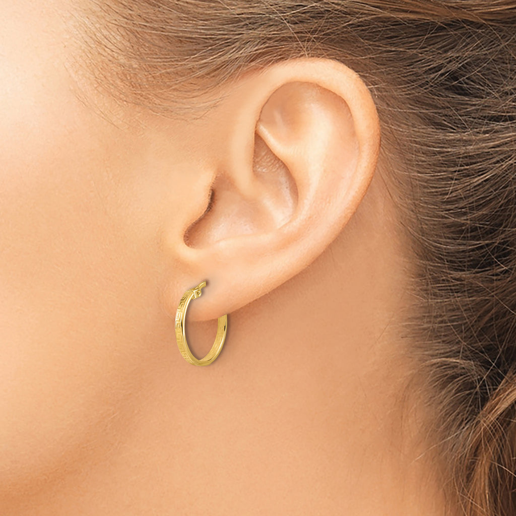 14K Polished Greek Key Round Hoop Earrings