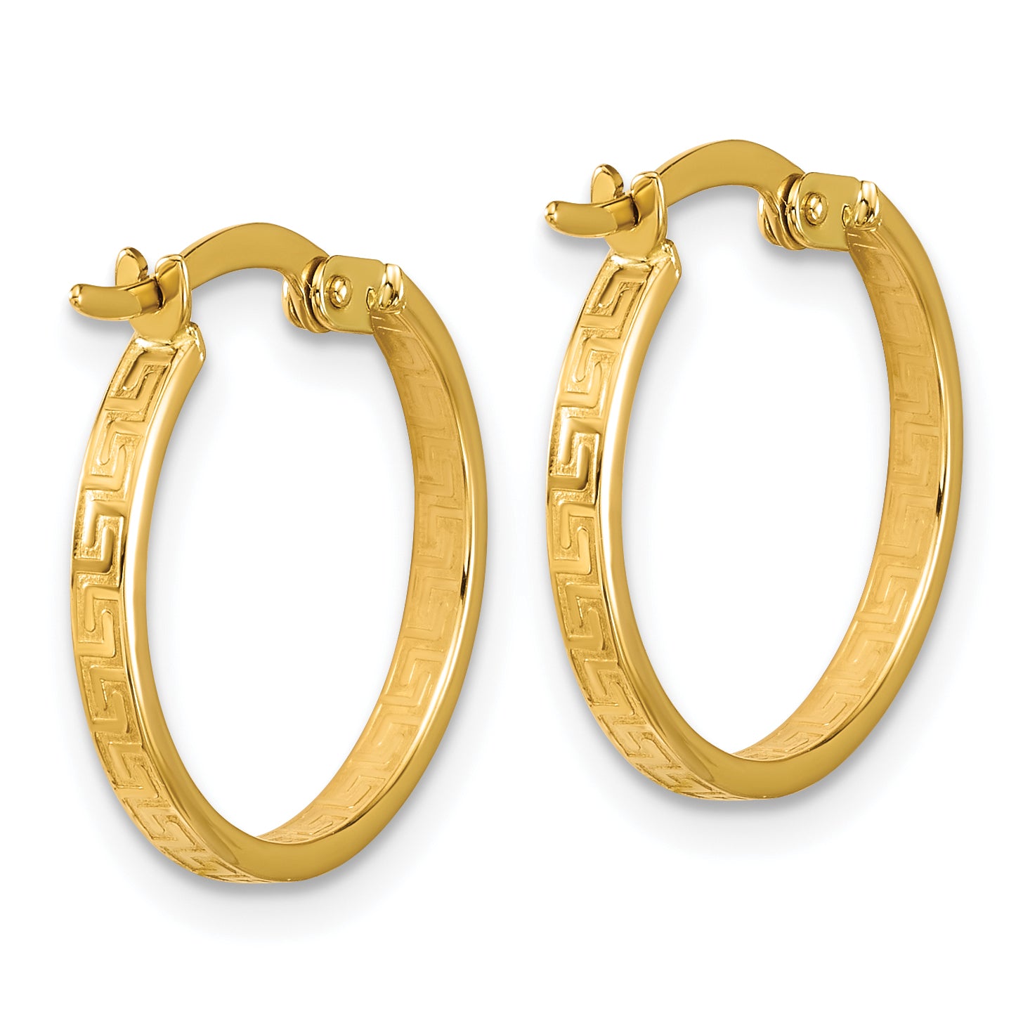14K Polished Greek Key Round Hoop Earrings