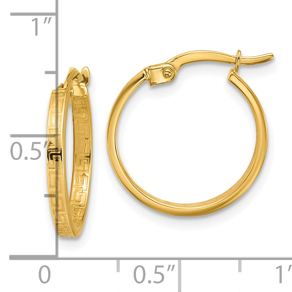 14K Polished Greek Key Round Hoop Earrings