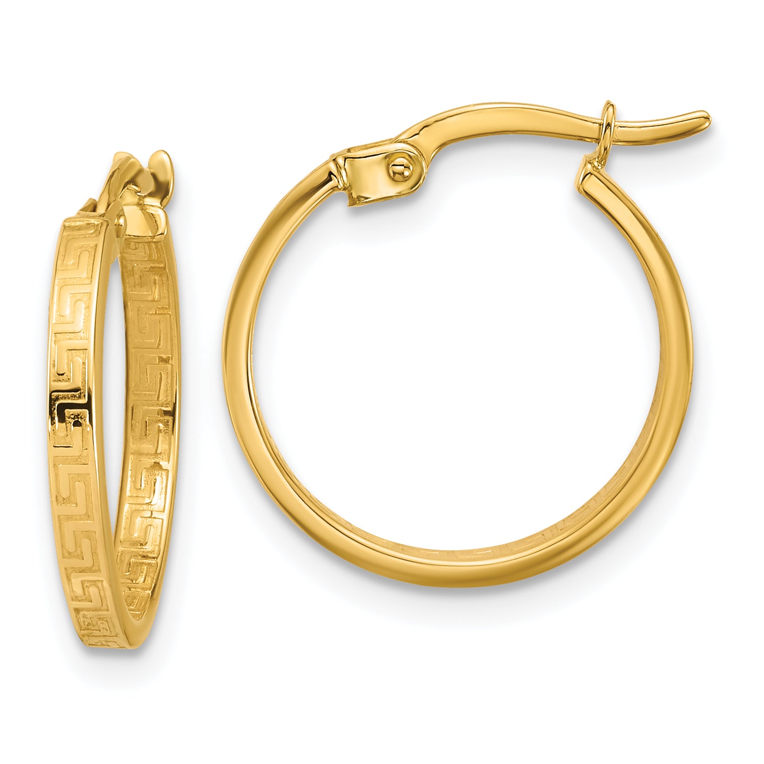 14K Polished Greek Key Round Hoop Earrings Main image