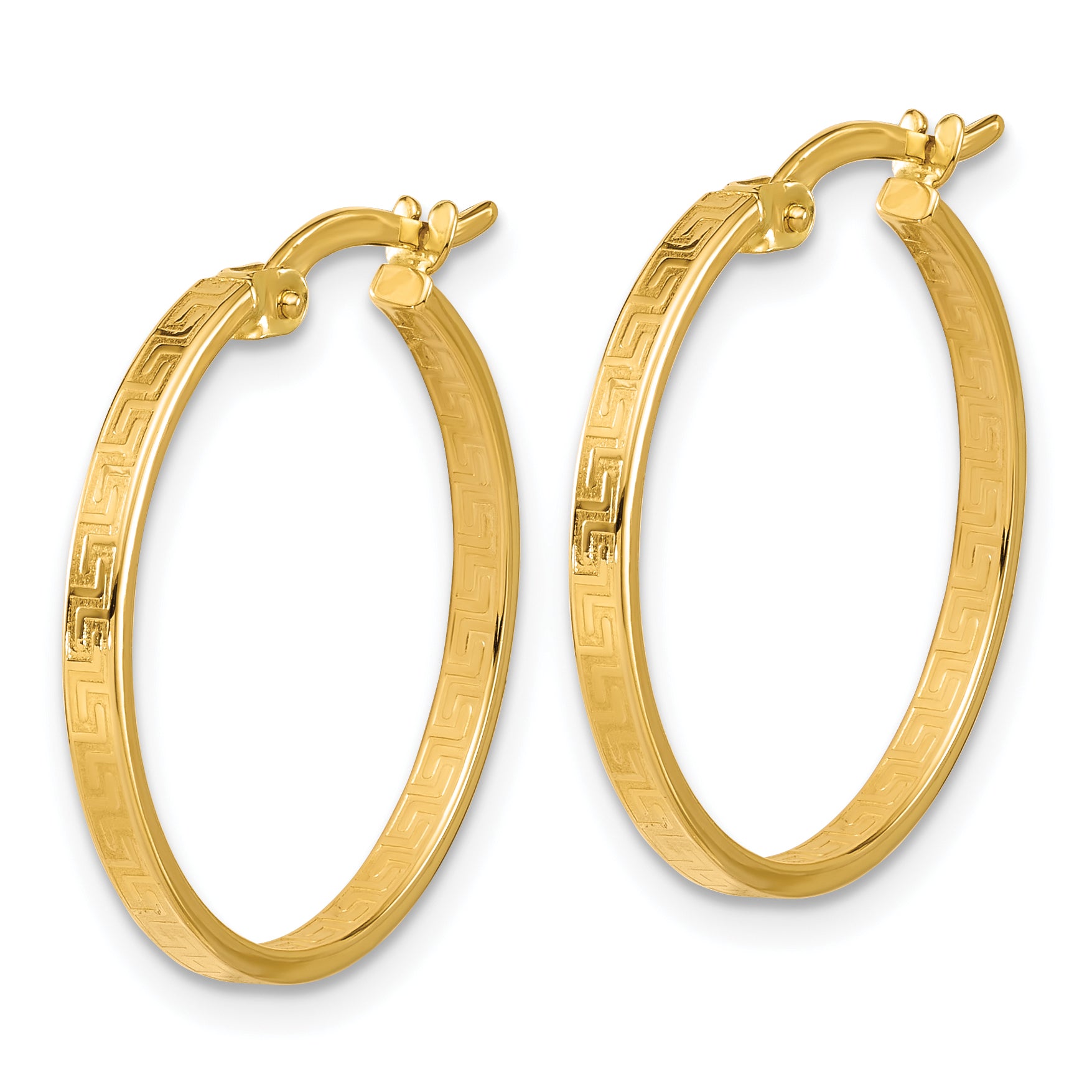 14K Polished Greek Key Round Hoop Earrings Secondary image