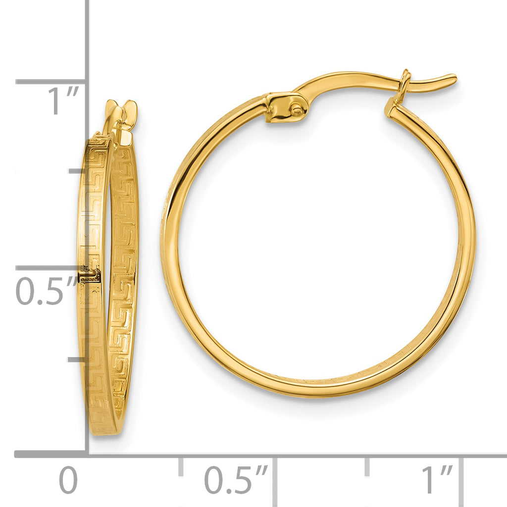 14K Polished Greek Key Round Hoop Earrings