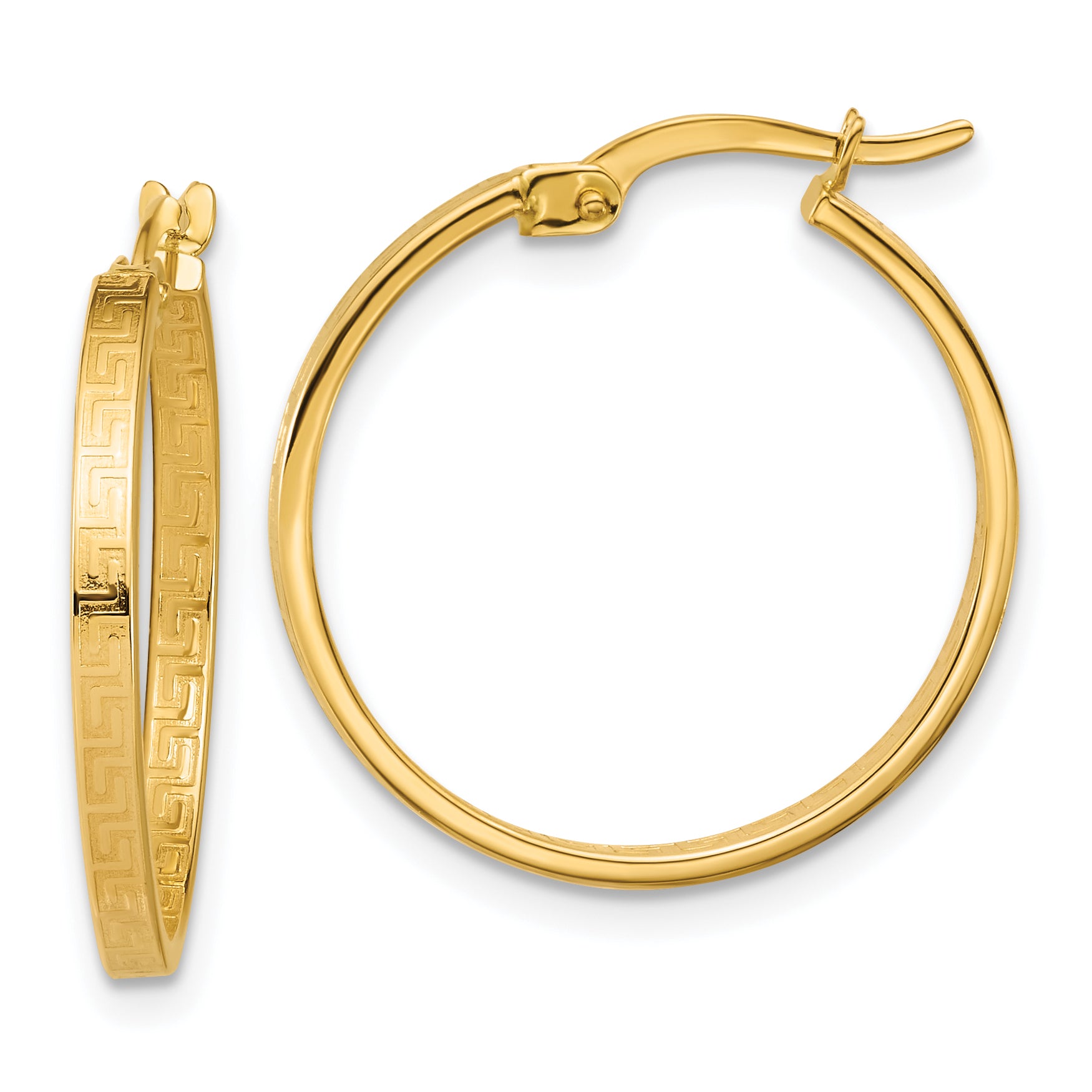 14K Polished Greek Key Round Hoop Earrings Main image