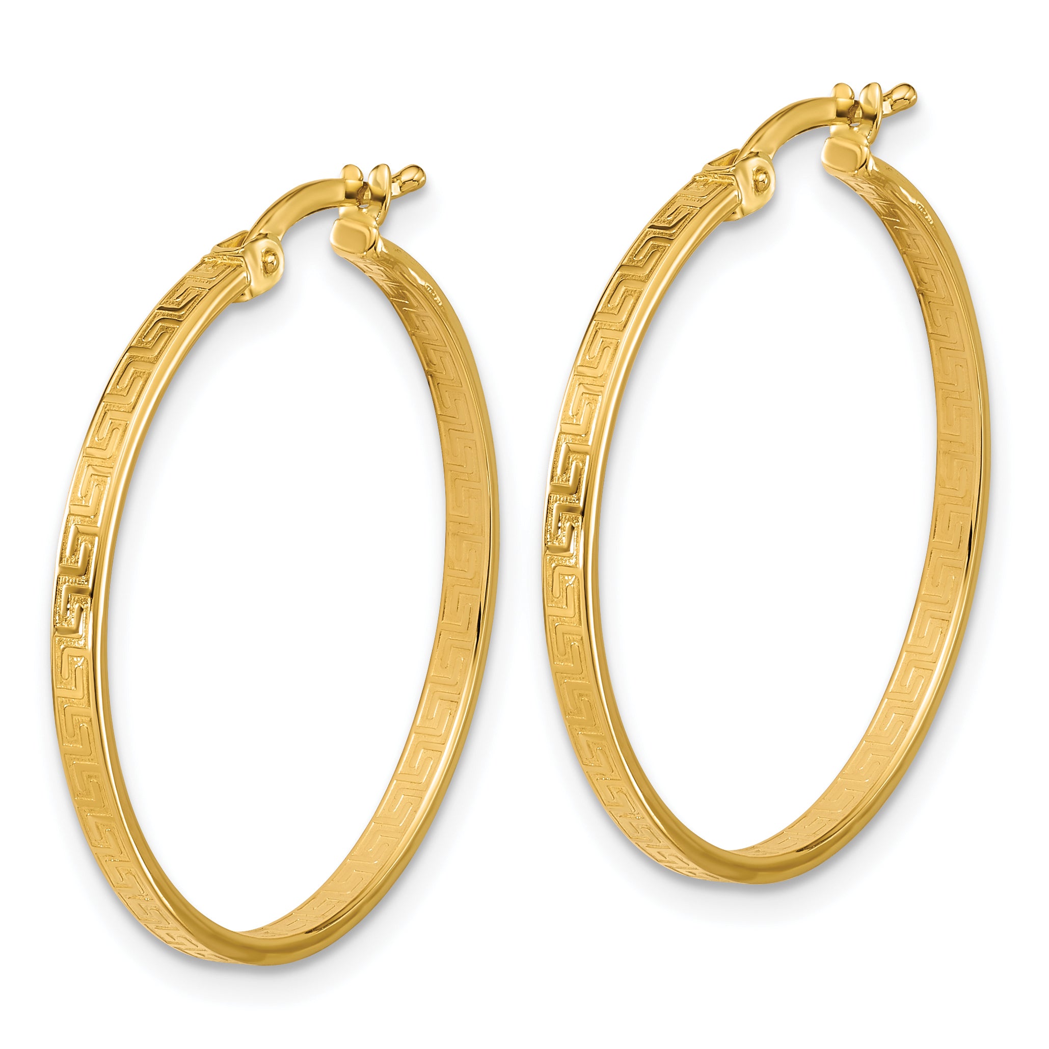 14K Polished Greek Key Round Hoop Earrings Secondary image