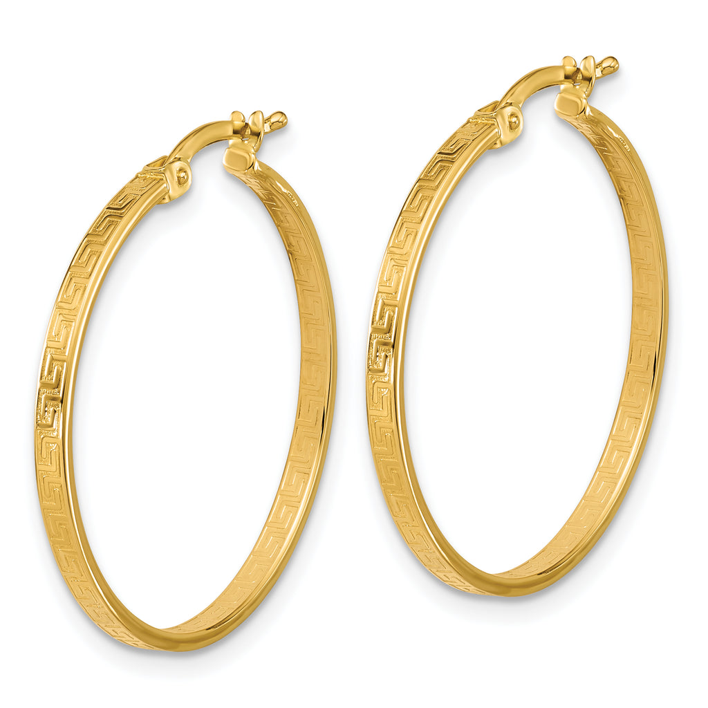 14K Polished Greek Key Round Hoop Earrings