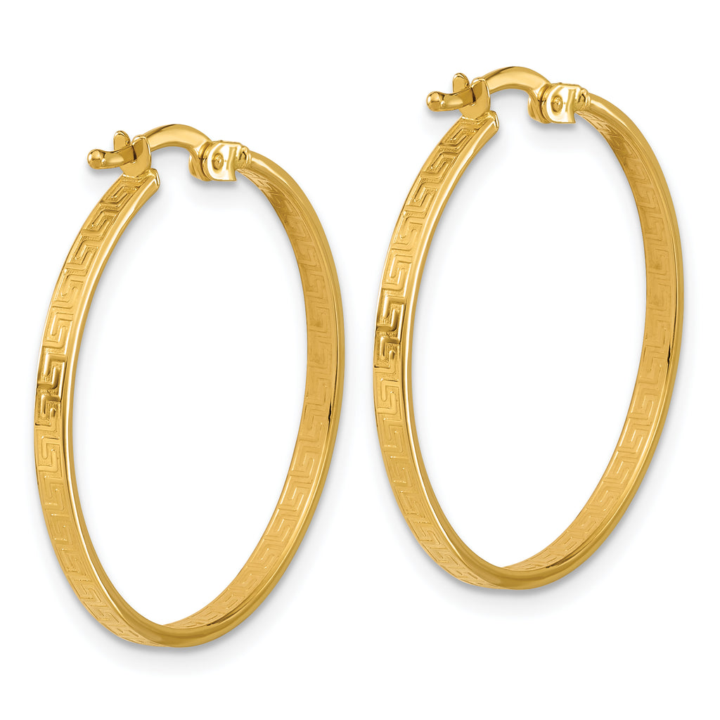 14K Polished Greek Key Round Hoop Earrings