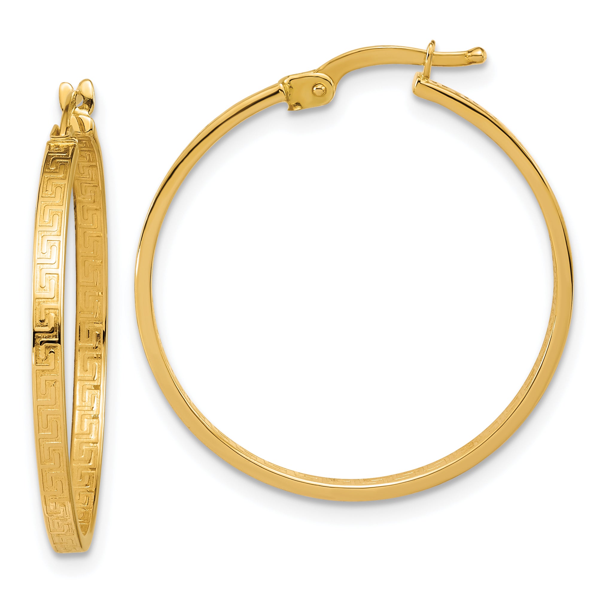 14K Polished Greek Key Round Hoop Earrings Main image