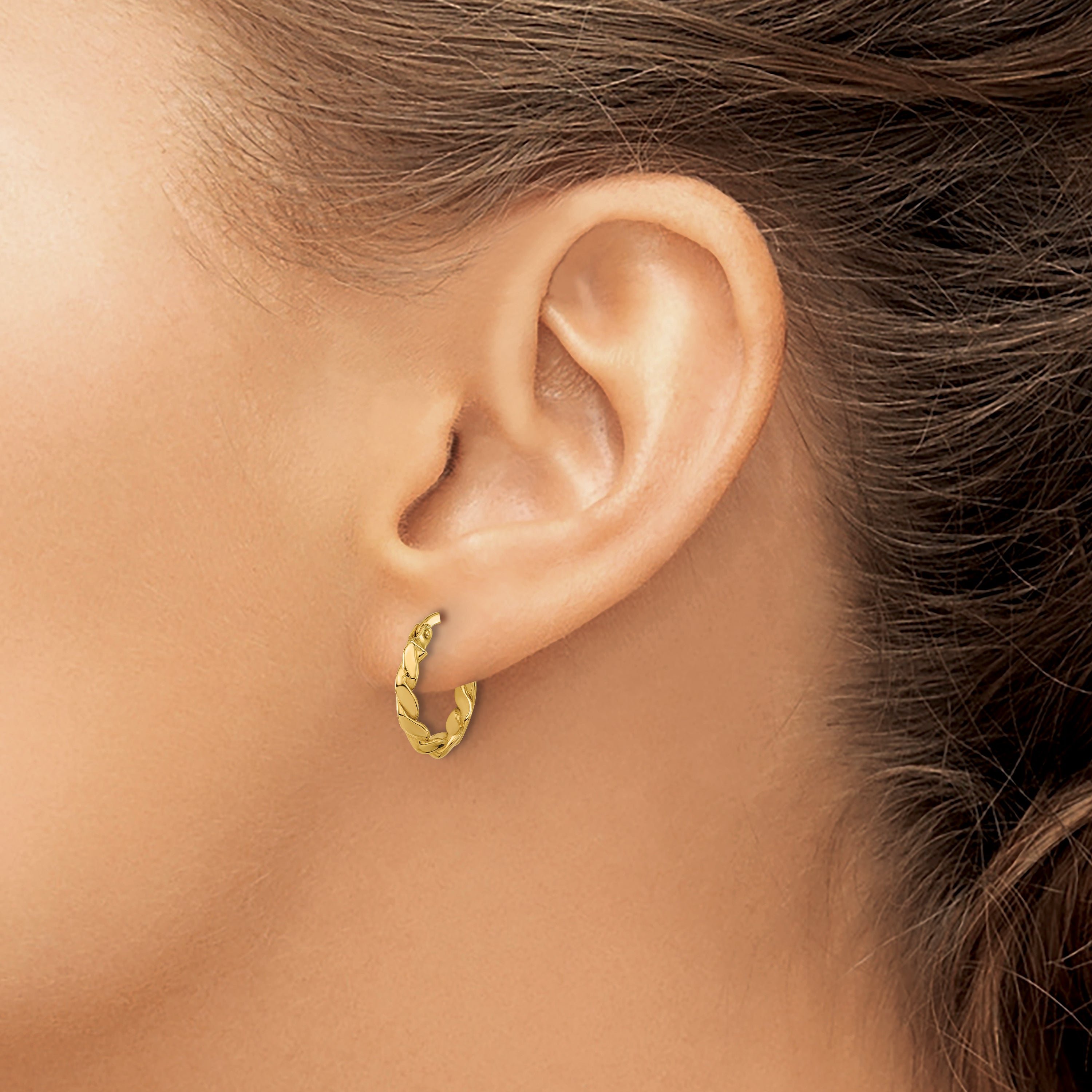 14K Polished Twisted Round Hoop Earrings
