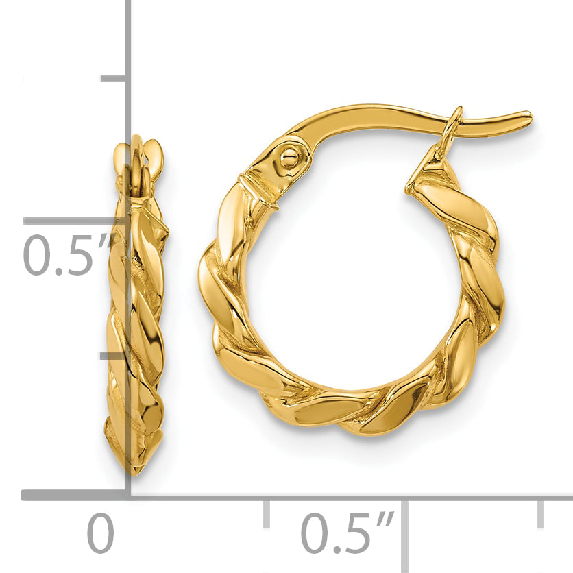 14K Polished Twisted Round Hoop Earrings