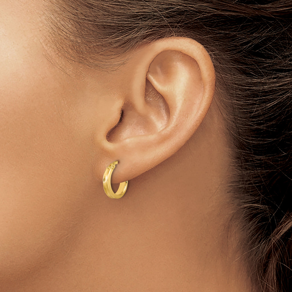 14K Polished and Satin Round Hoop Earrings