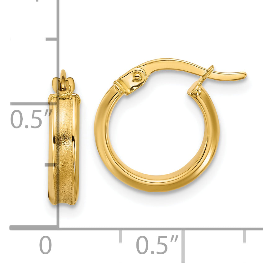 14K Polished and Satin Round Hoop Earrings