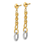 14K w/Wht RH Polished Fancy Oval Link Post Dangle Earrings