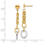 14K w/Wht RH Polished Fancy Oval Link Post Dangle Earrings