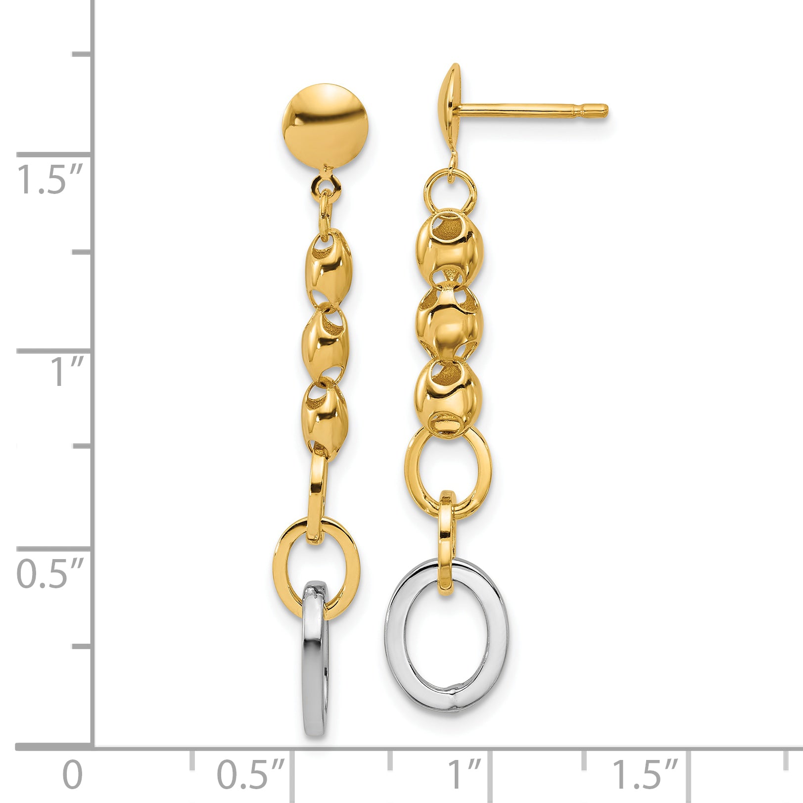 14K w/Wht RH Polished Fancy Oval Link Post Dangle Earrings