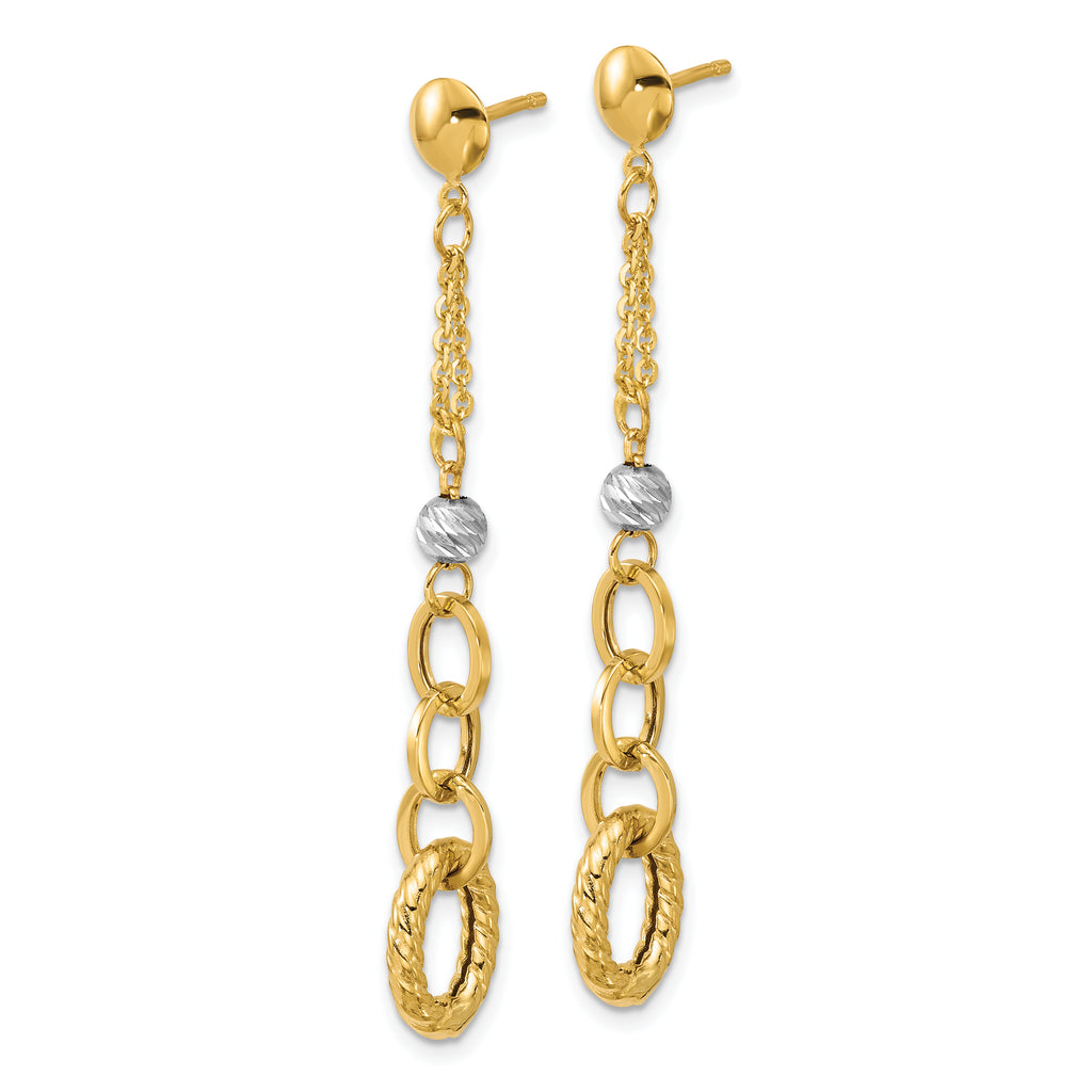 14K w/Wht RH Polish/Dia-cut/Twisted Post Dangle Earrings