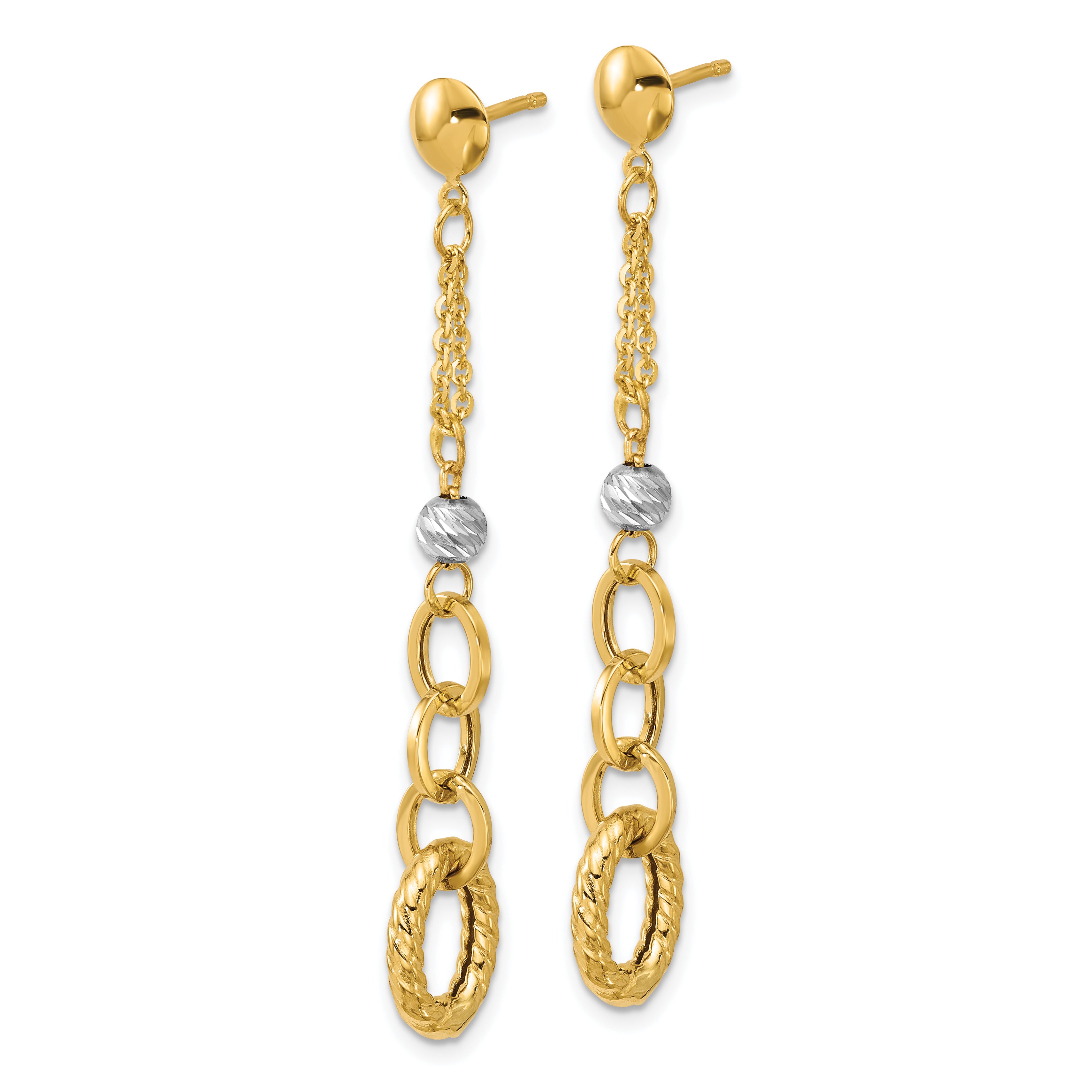 14K w/Wht RH Polish/Dia-cut/Twisted Post Dangle Earrings