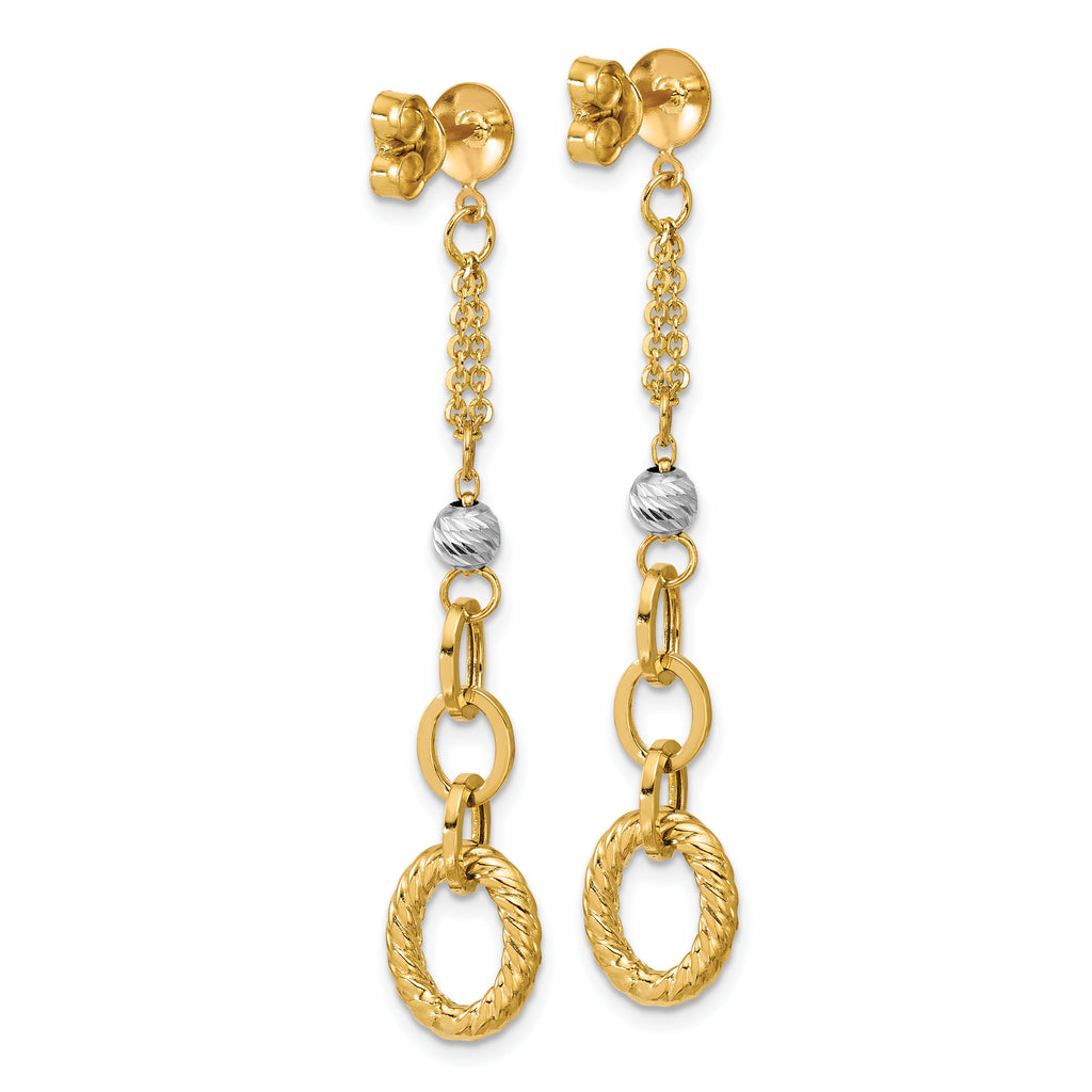 14K w/Wht RH Polish/Dia-cut/Twisted Post Dangle Earrings