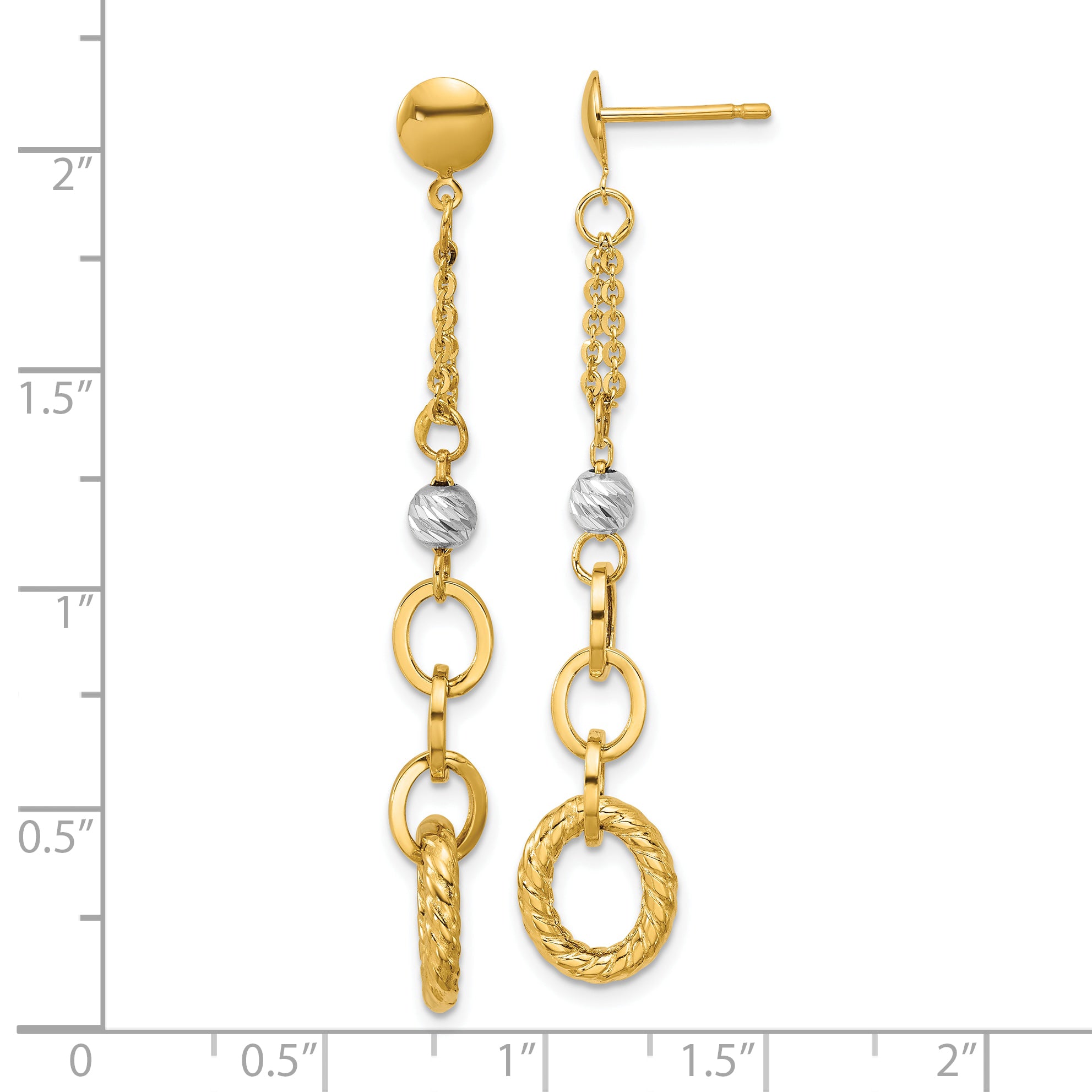 14K w/Wht RH Polish/Dia-cut/Twisted Post Dangle Earrings