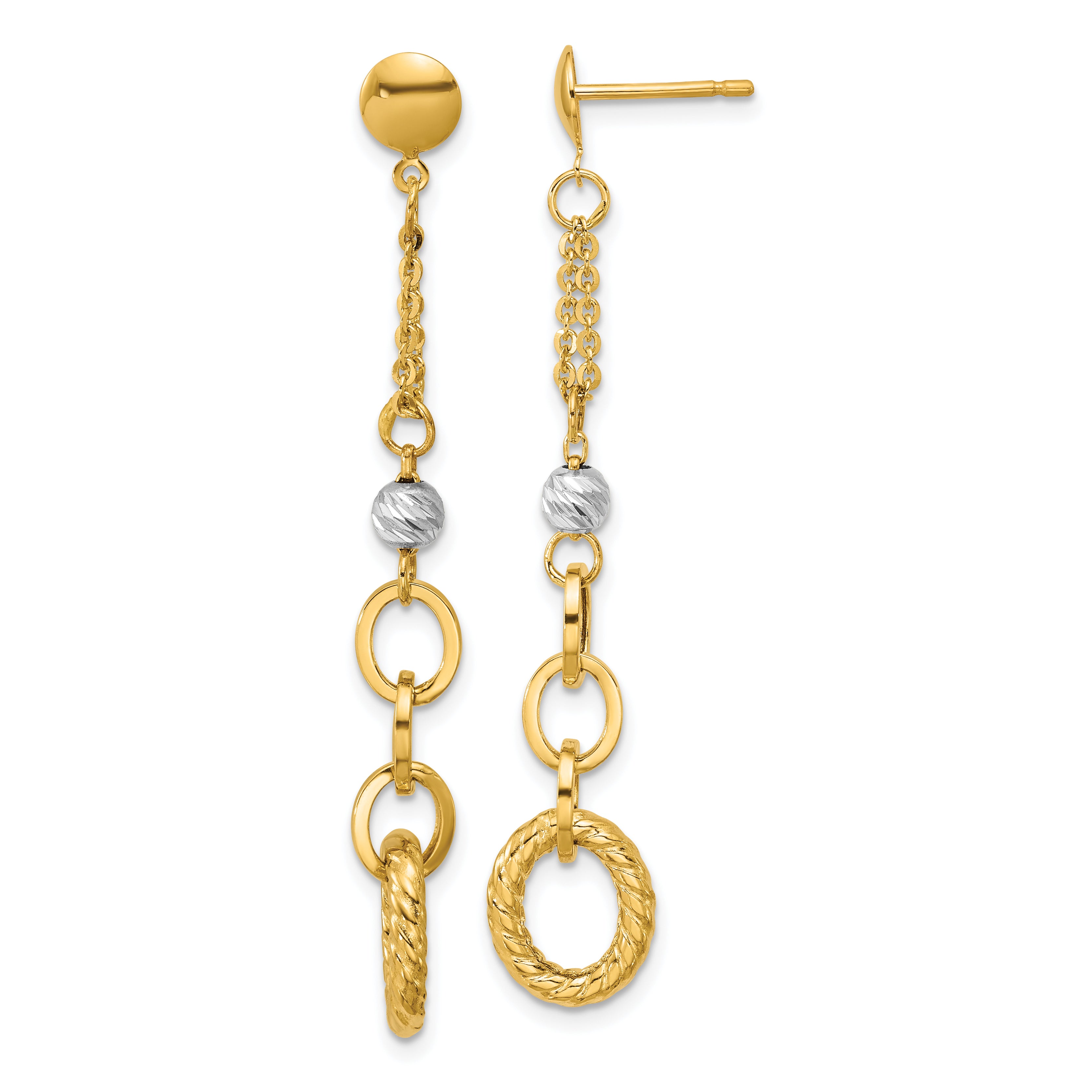 14K w/Wht RH Polish/Dia-cut/Twisted Post Dangle Earrings Main image