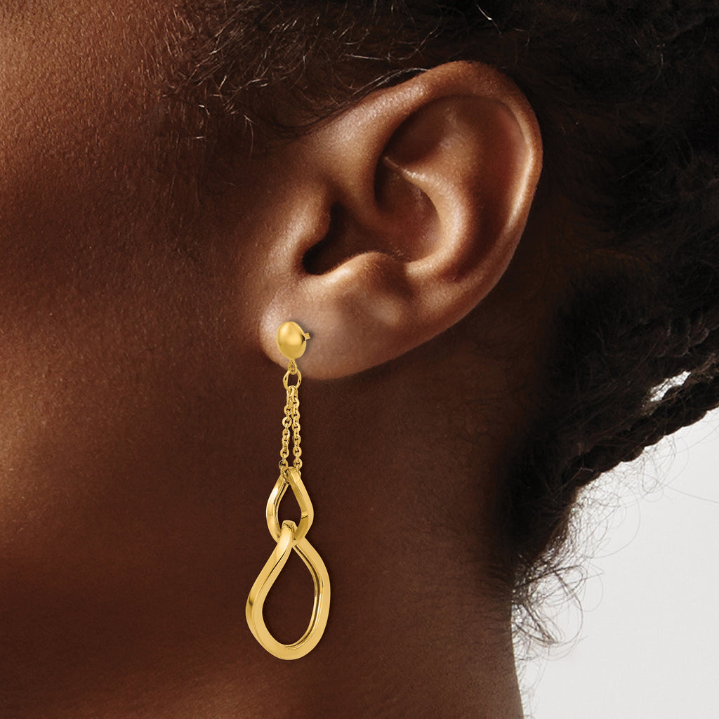 14K Polished Fancy Contoured Link Post Dangle Earrings