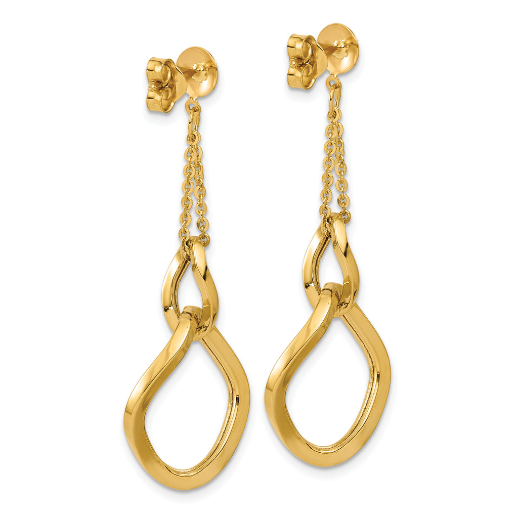 14K Polished Fancy Contoured Link Post Dangle Earrings