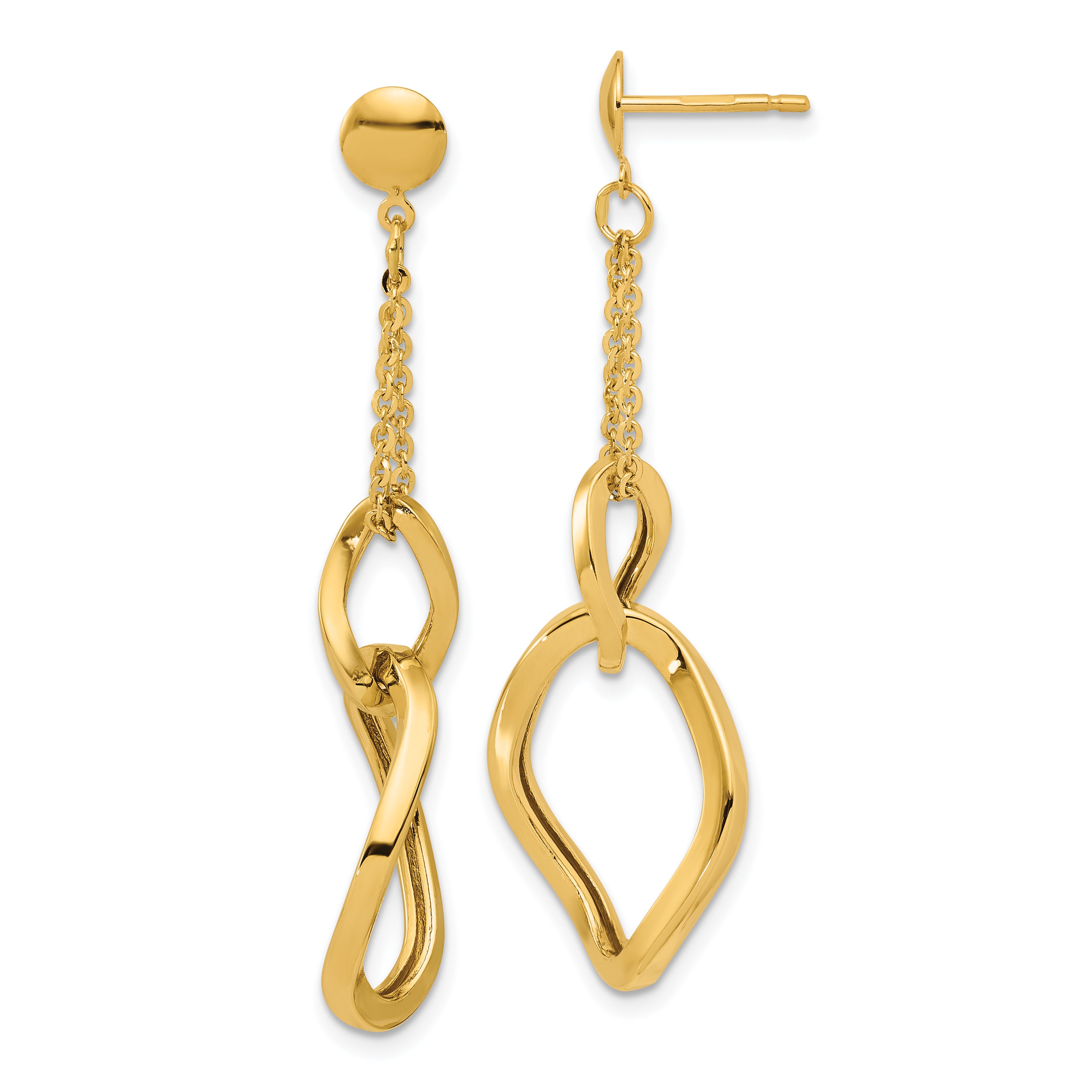 14K Polished Fancy Contoured Link Post Dangle Earrings Main image