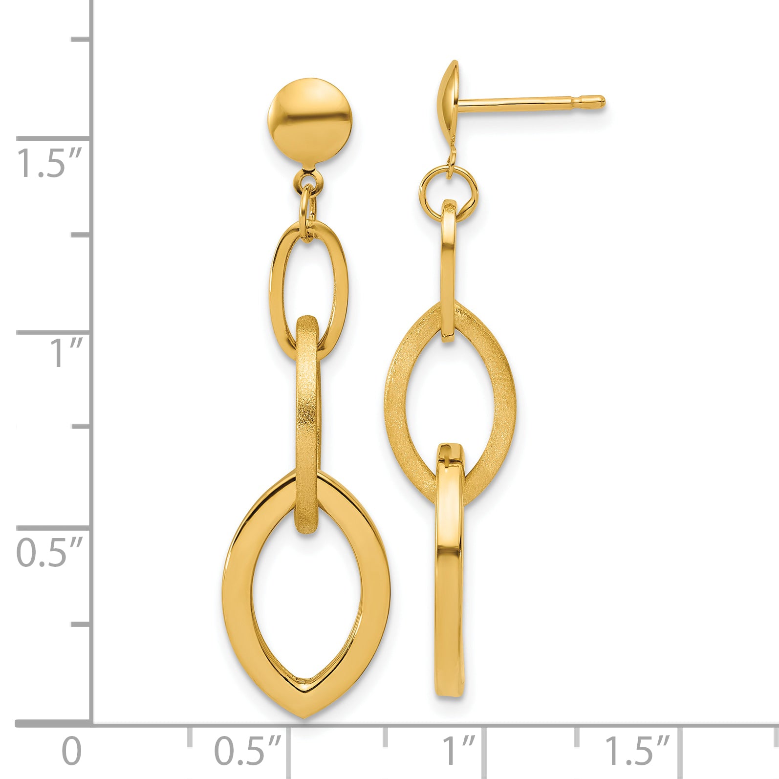 14K Polished and Brushed Fancy Post Dangle Earrings
