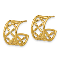 14K Polished Criss-cross J-Hoop Post Earrings
