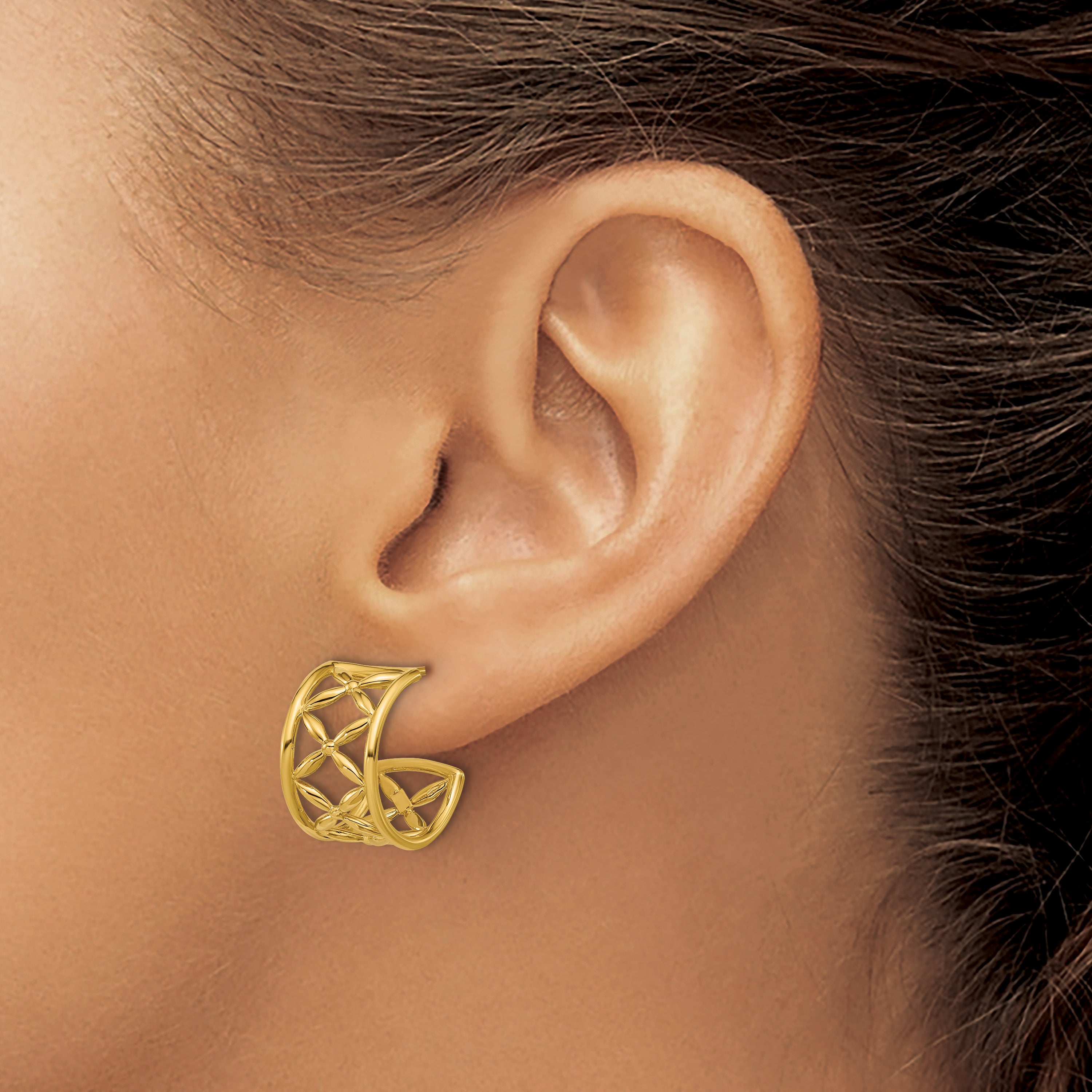 14K Polished Criss-cross J-Hoop Post Earrings