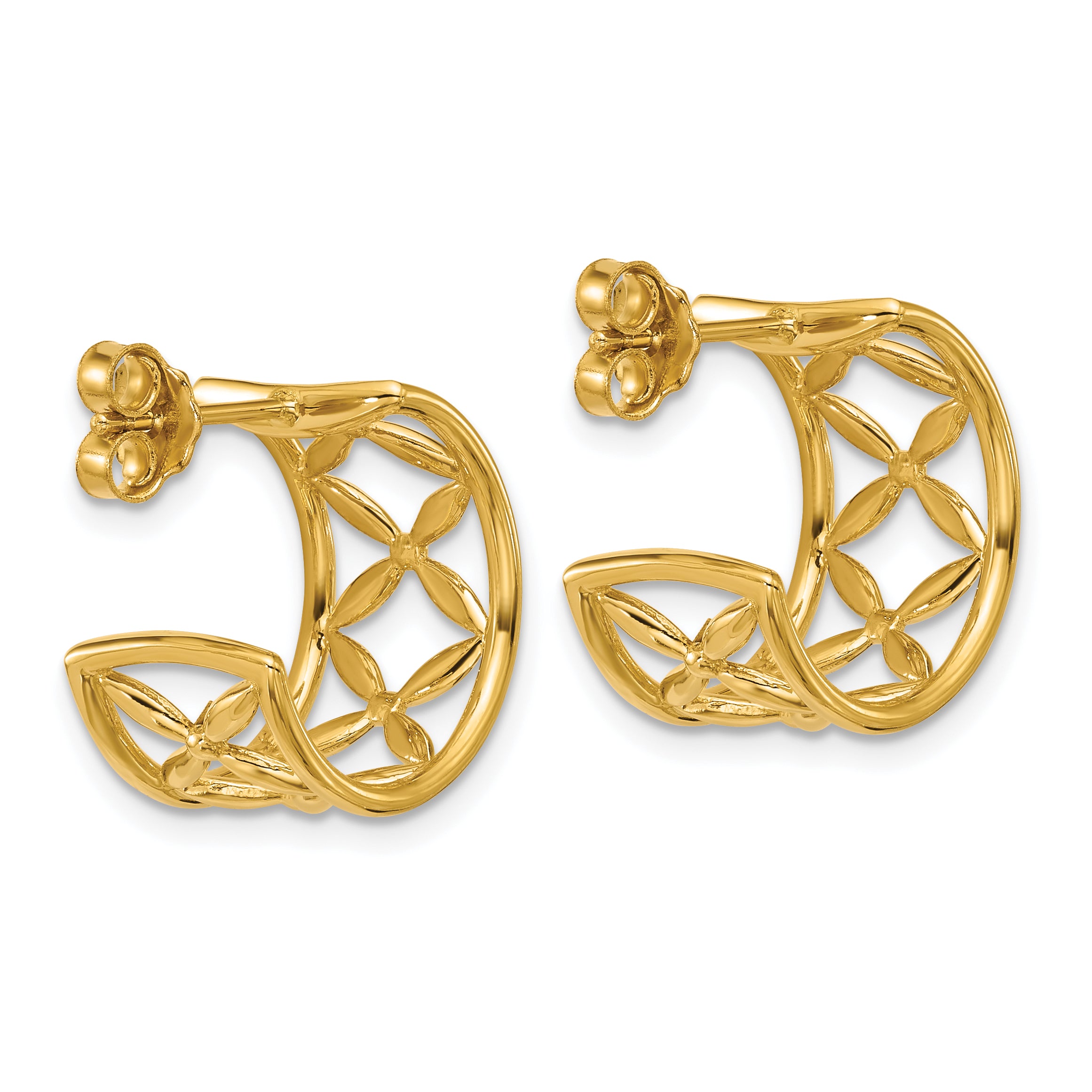 14K Polished Criss-cross J-Hoop Post Earrings