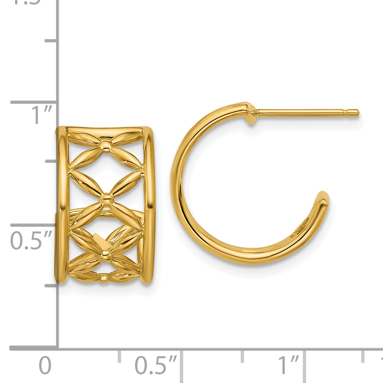 14K Polished Criss-cross J-Hoop Post Earrings