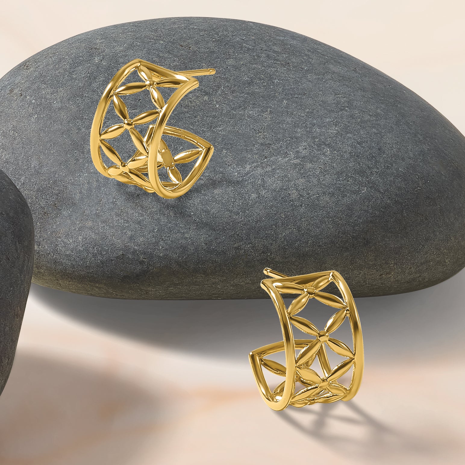 14K Polished Criss-cross J-Hoop Post Earrings