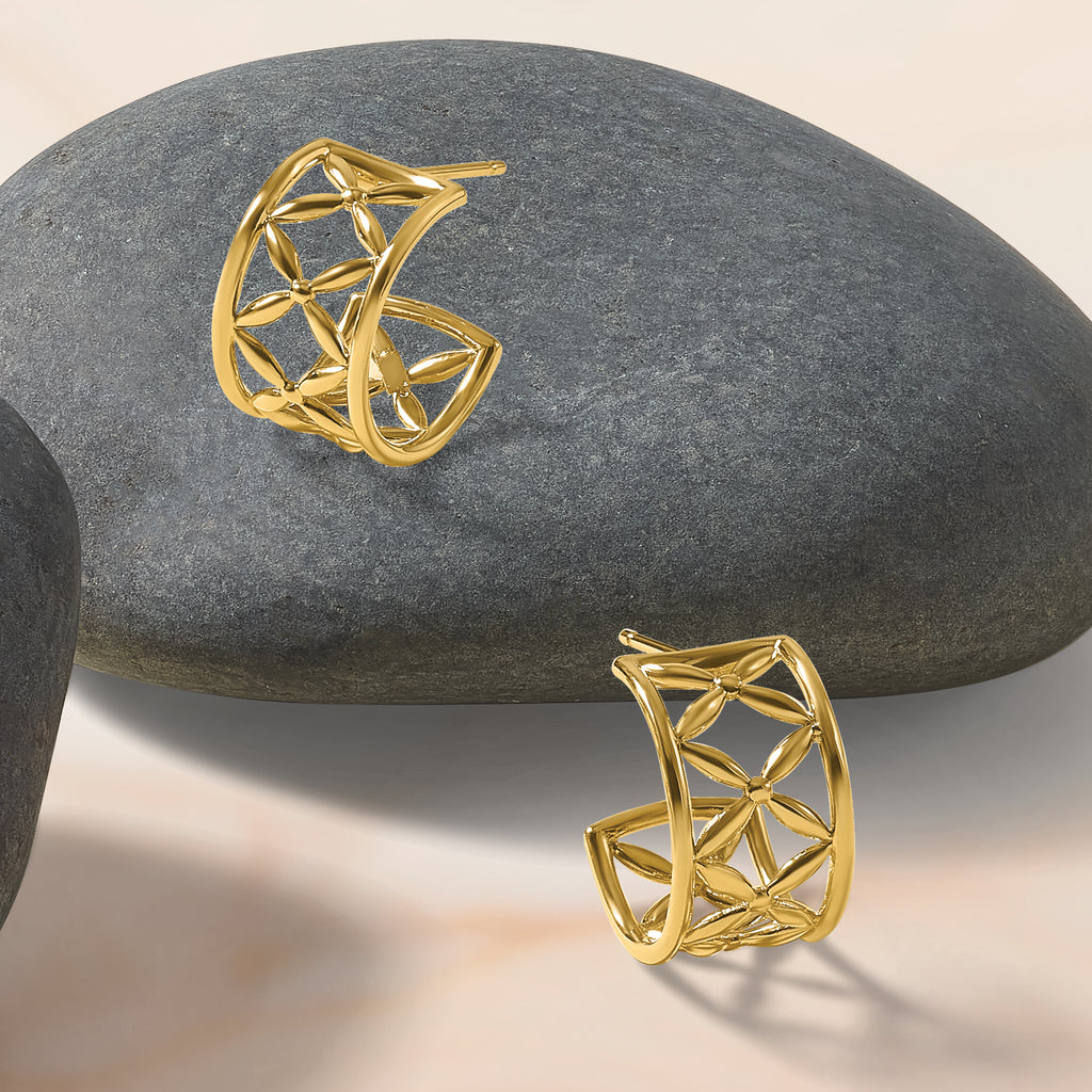 14K Polished Criss-cross J-Hoop Post Earrings