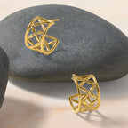 14K Polished Criss-cross J-Hoop Post Earrings