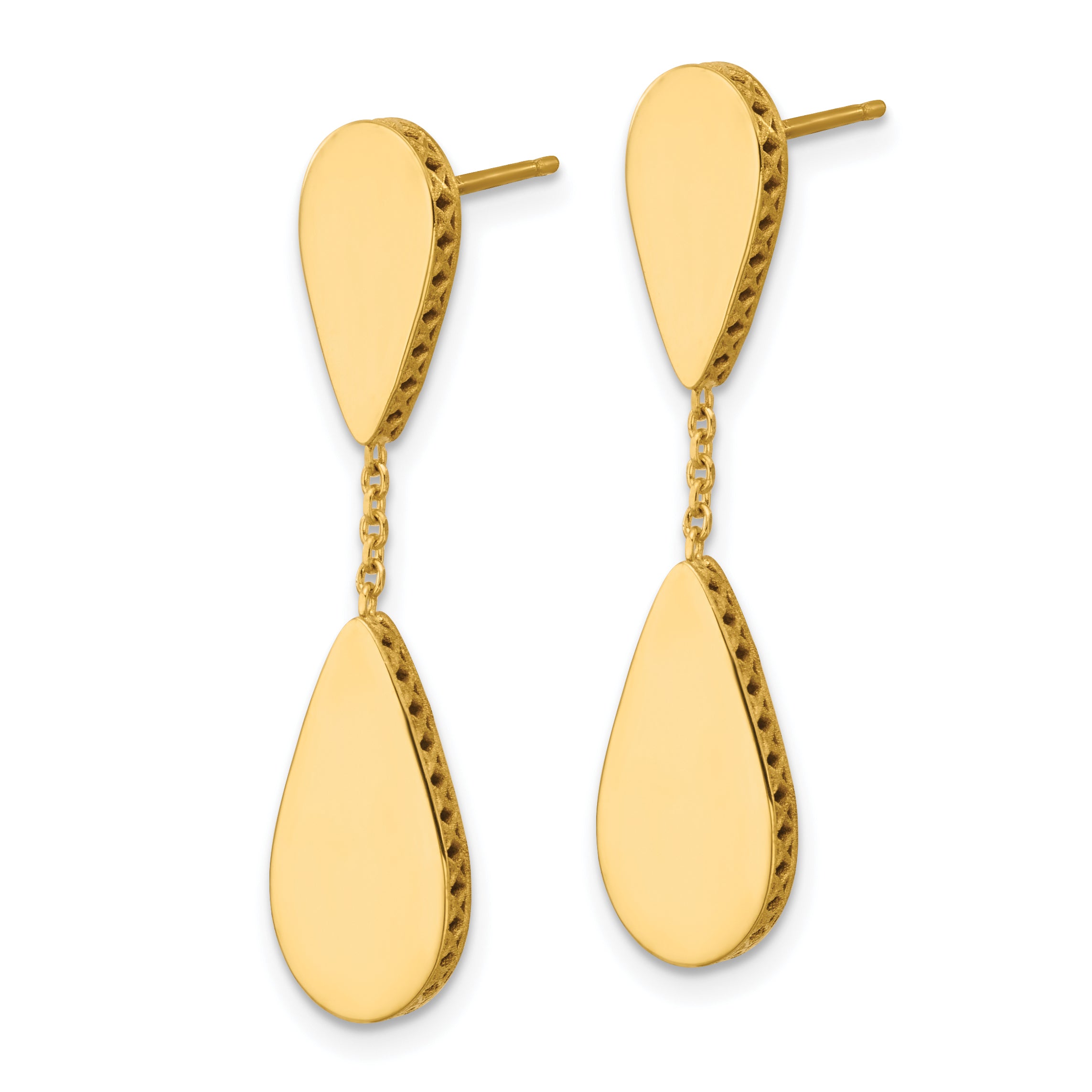 14K Polished and Satin Teardrop Post Dangle Earrings