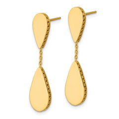 14K Polished and Satin Teardrop Post Dangle Earrings