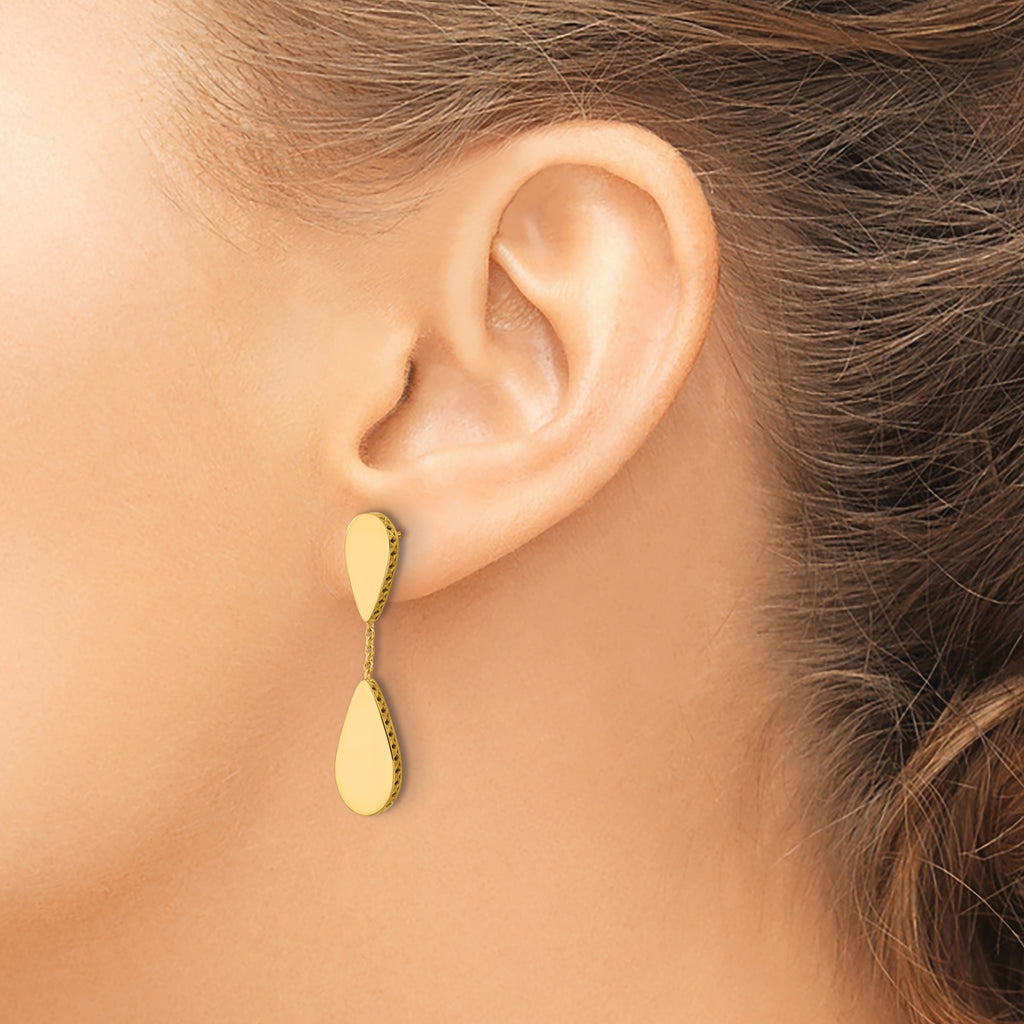 14K Polished and Satin Teardrop Post Dangle Earrings