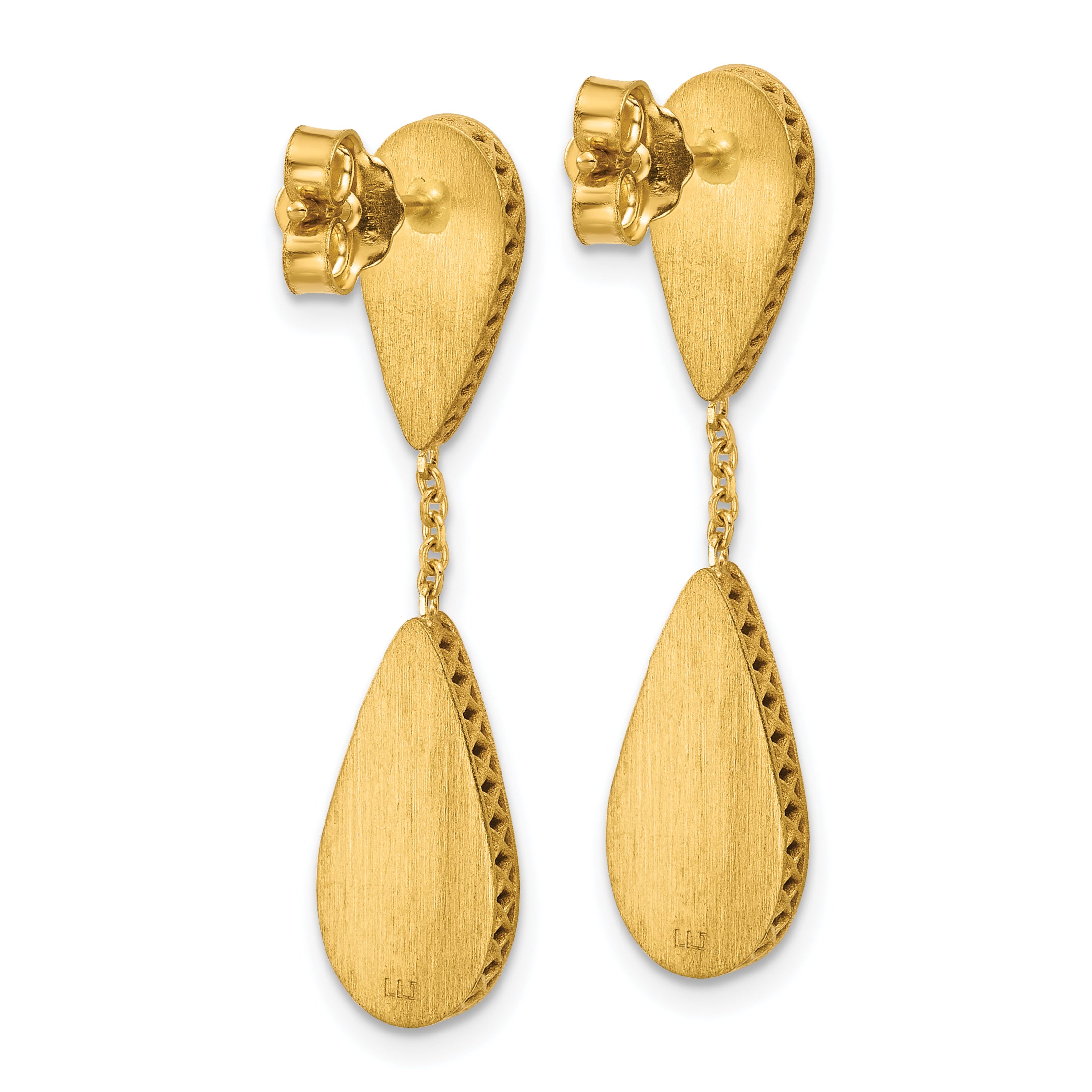 14K Polished and Satin Teardrop Post Dangle Earrings