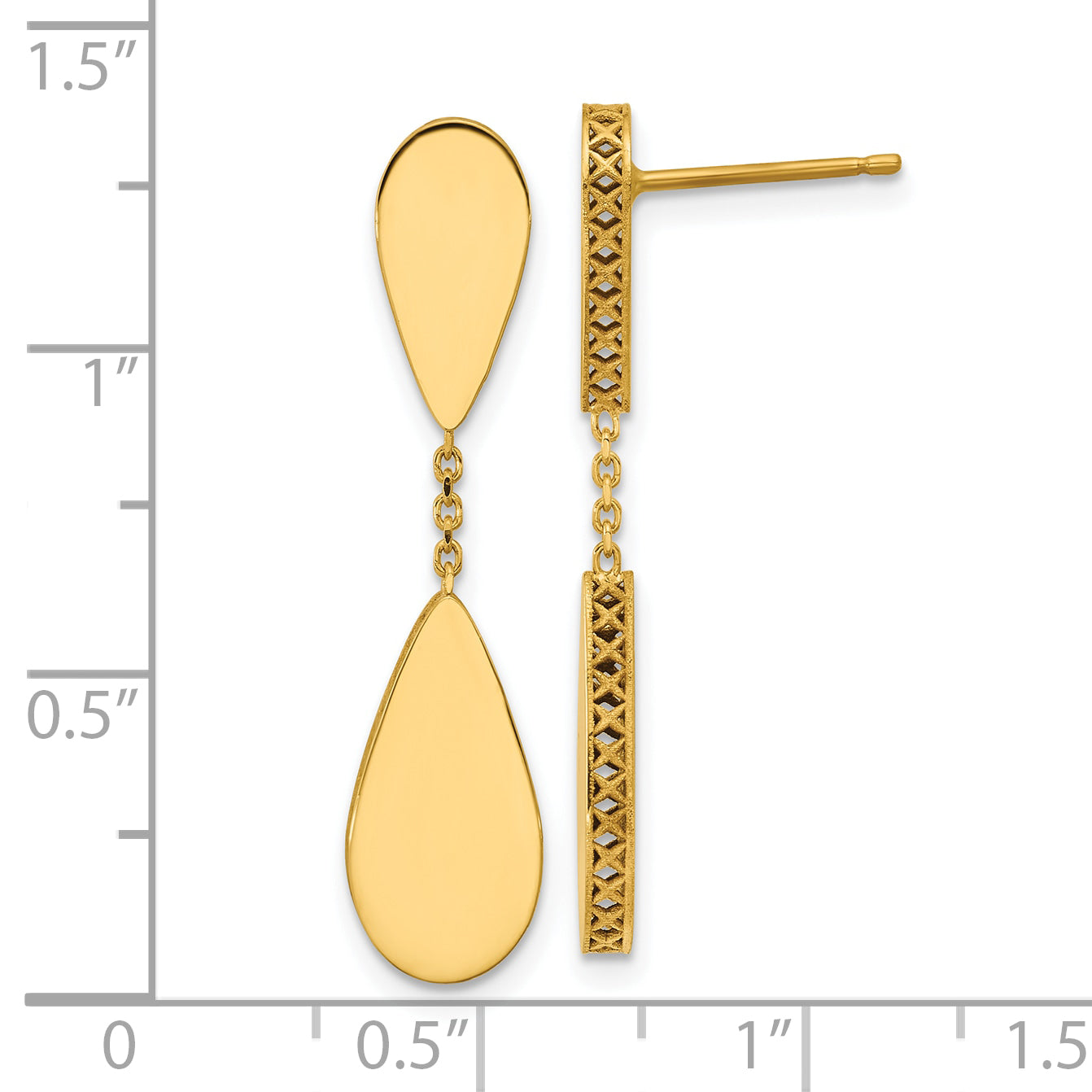 14K Polished and Satin Teardrop Post Dangle Earrings