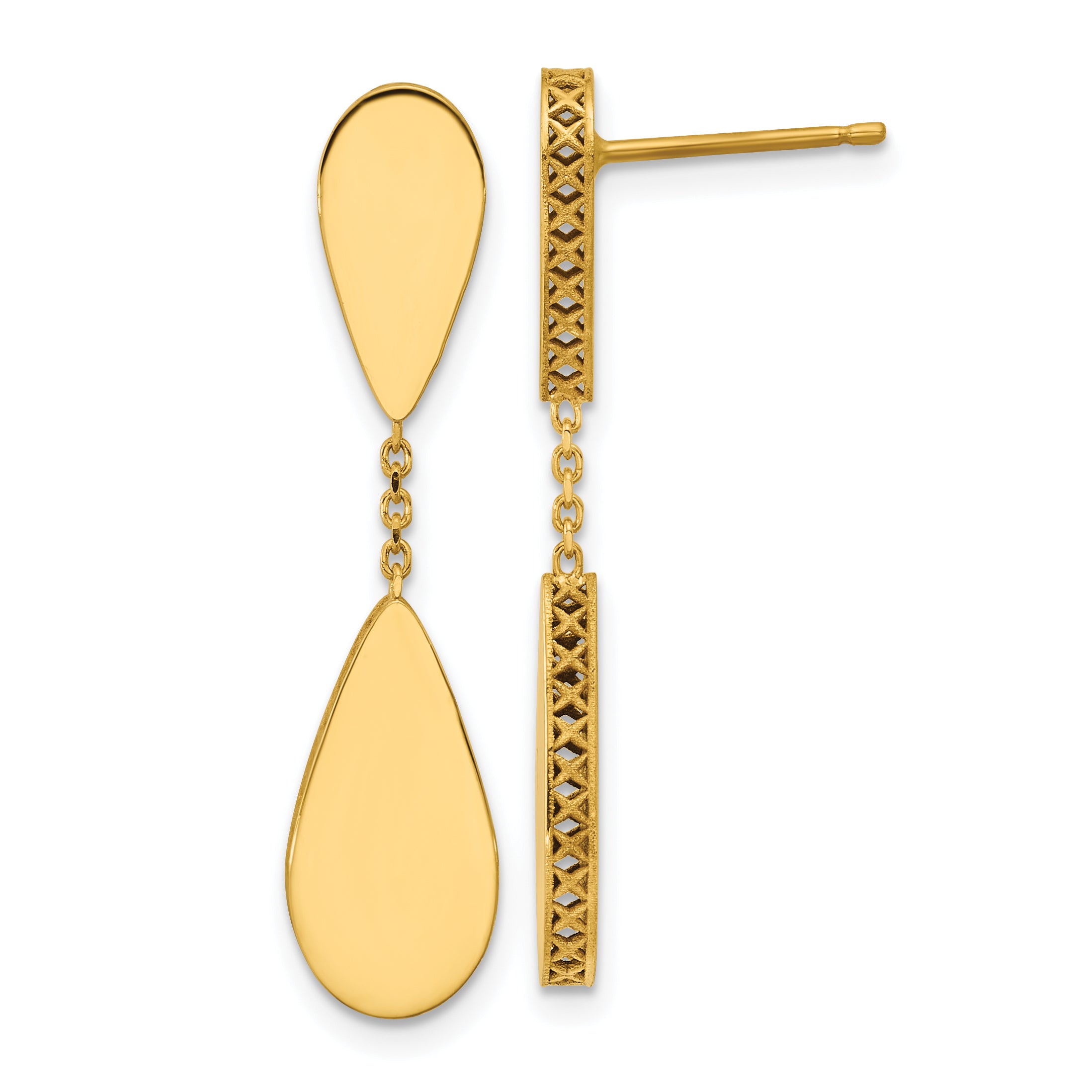 14K Polished and Satin Teardrop Post Dangle Earrings Main image