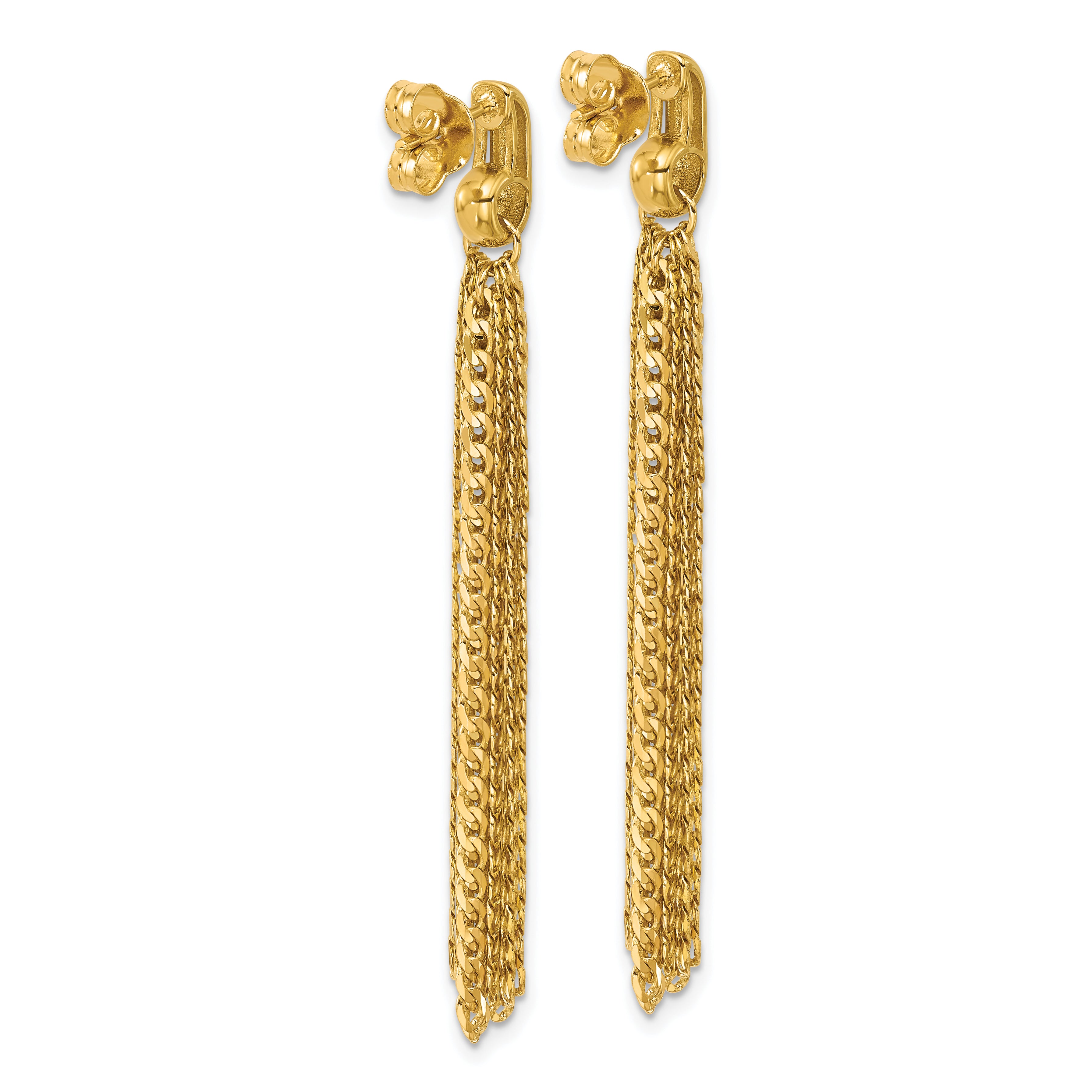14K Polished Fancy Curb Link Tassel Post Dangle Earrings