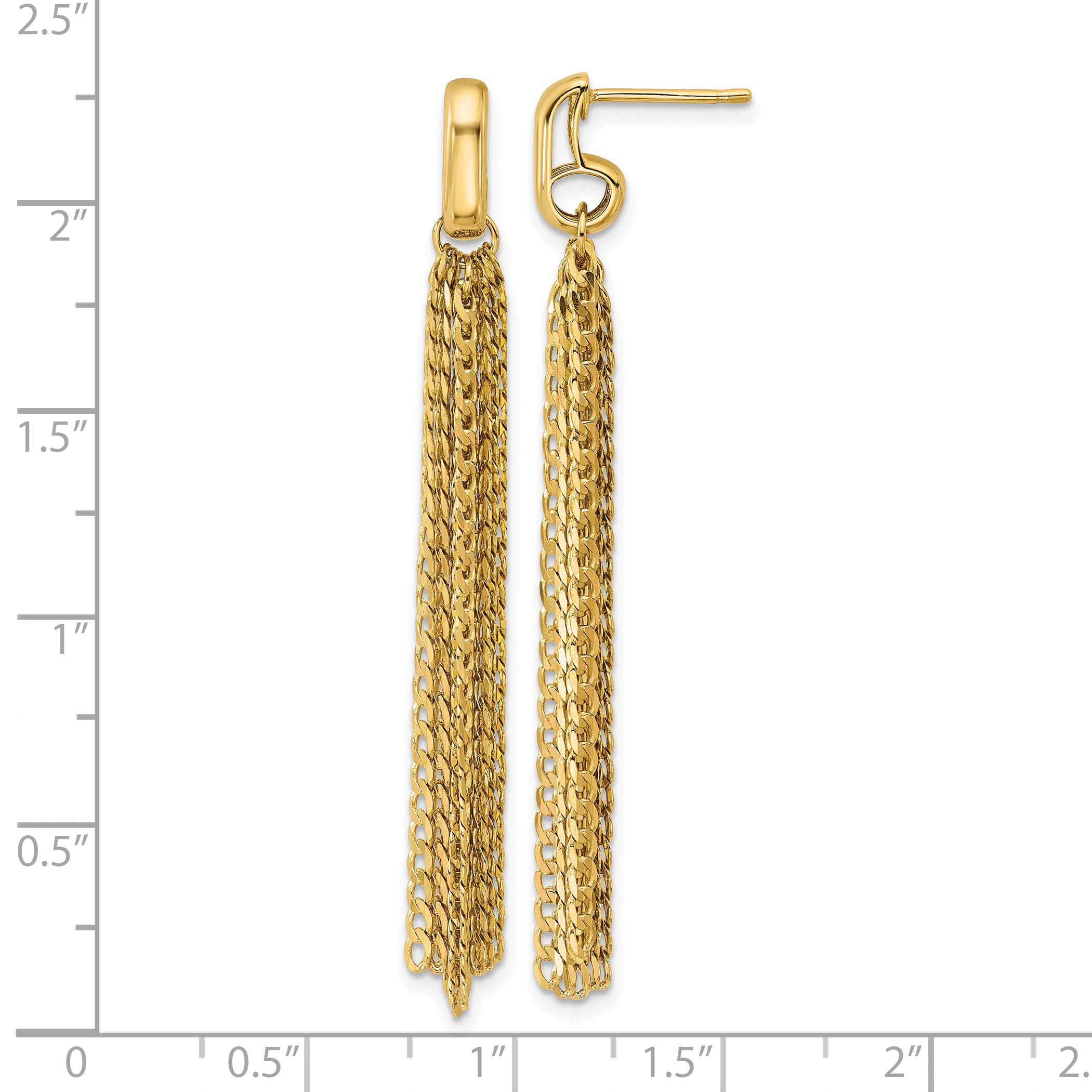 14K Polished Fancy Curb Link Tassel Post Dangle Earrings
