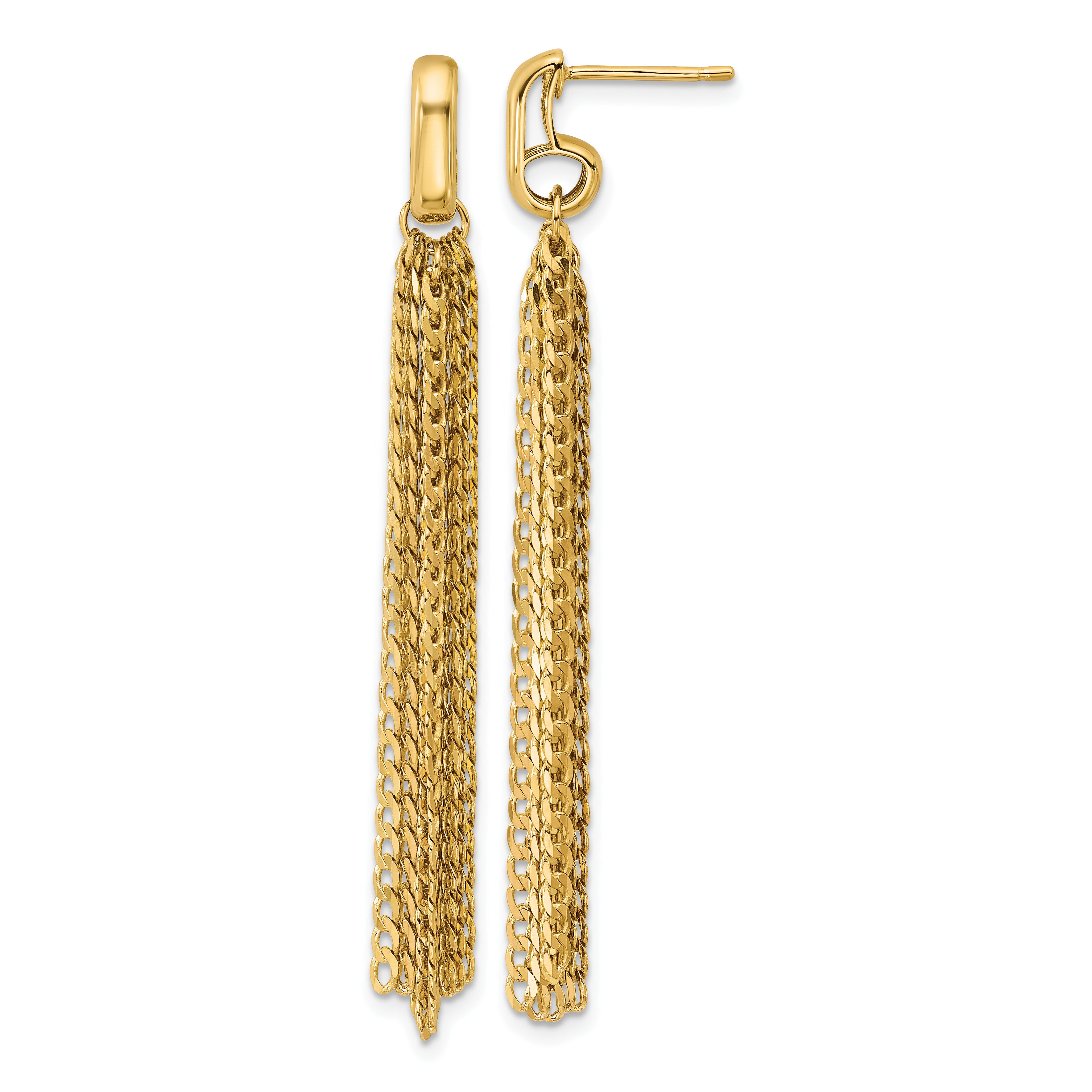 14K Polished Fancy Curb Link Tassel Post Dangle Earrings