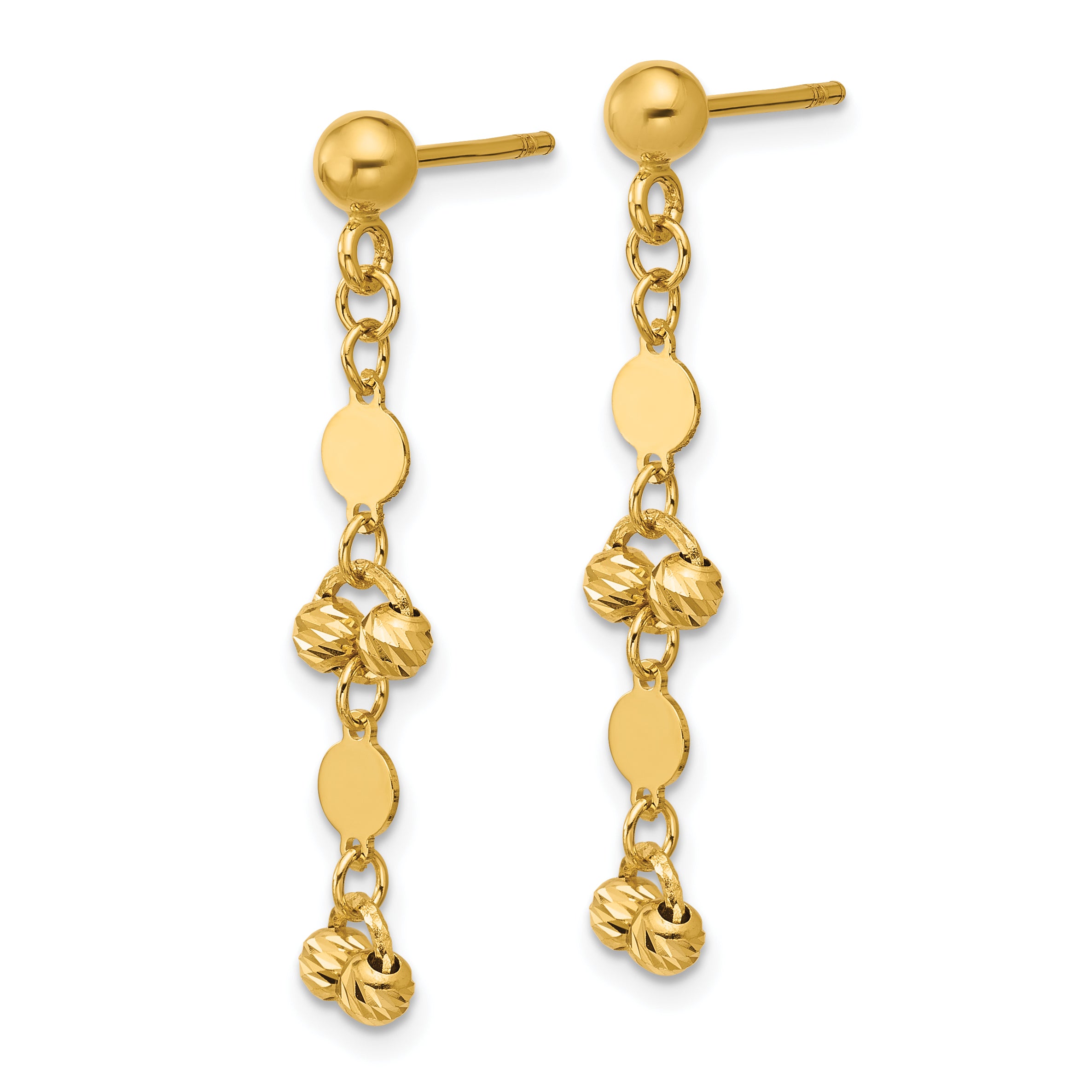 14K Polished D/C Beaded Fancy Circles Post Dangle Earrings Secondary image