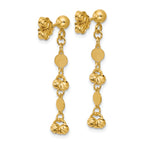 14K Polished D/C Beaded Fancy Circles Post Dangle Earrings