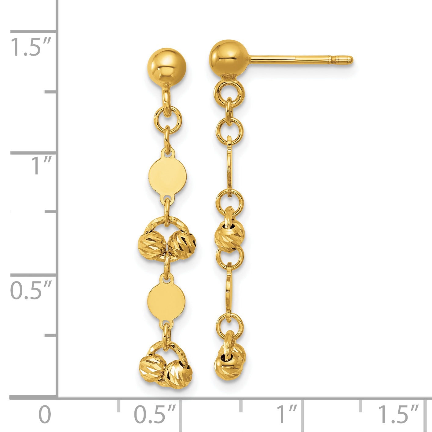14K Polished D/C Beaded Fancy Circles Post Dangle Earrings