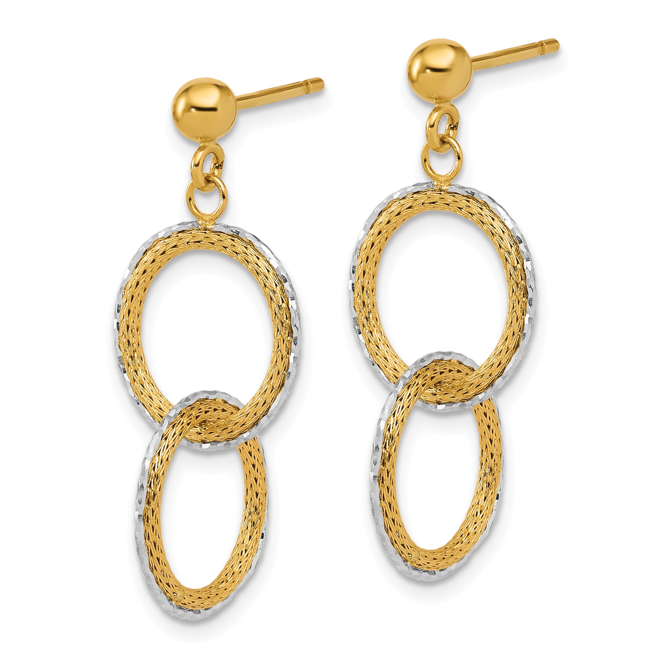 14KTT Polished Brushed D/C Circles Post Dangle Earrings Secondary image