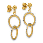 14KTT Polished Brushed D/C Circles Post Dangle Earrings