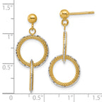 14KTT Polished Brushed D/C Circles Post Dangle Earrings